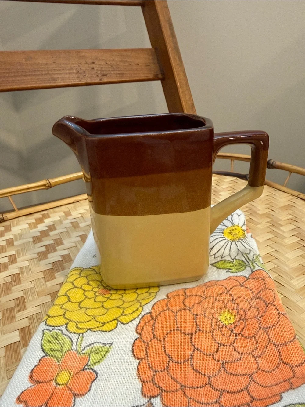 Vintage Nevco Rockingham Type Pitcher Japan Brown Tan Stoneware Utensil Holder